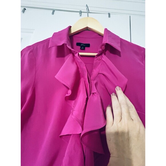 J. Crew Ruffle Front 100% Silk Button Blouse Pink Magenta Size 4 - Picture 4 of 6